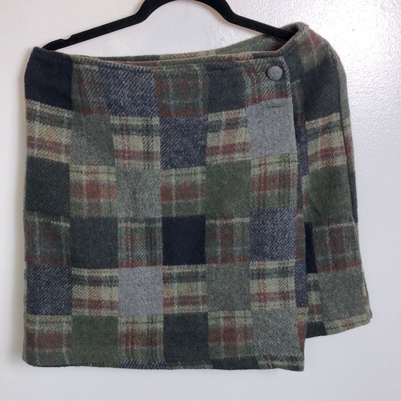 Plaid Patch Wool blend Mini Skirt - Picture 1 of 5